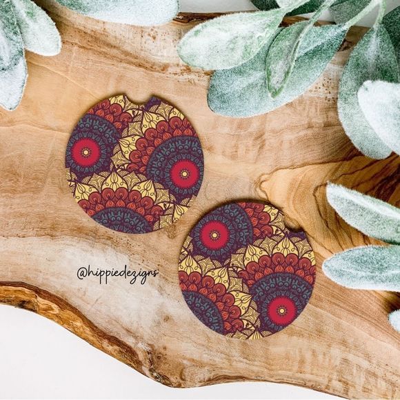 Boho Mandala Car Coaster 2 Pack | Car Decor - Picture 1 of 5